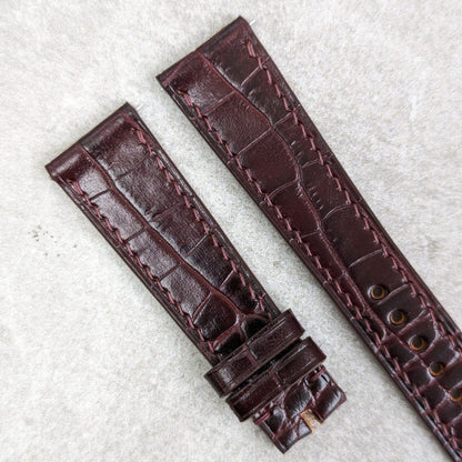 Embossed Crocodile Watch Strap - No padding, Claret