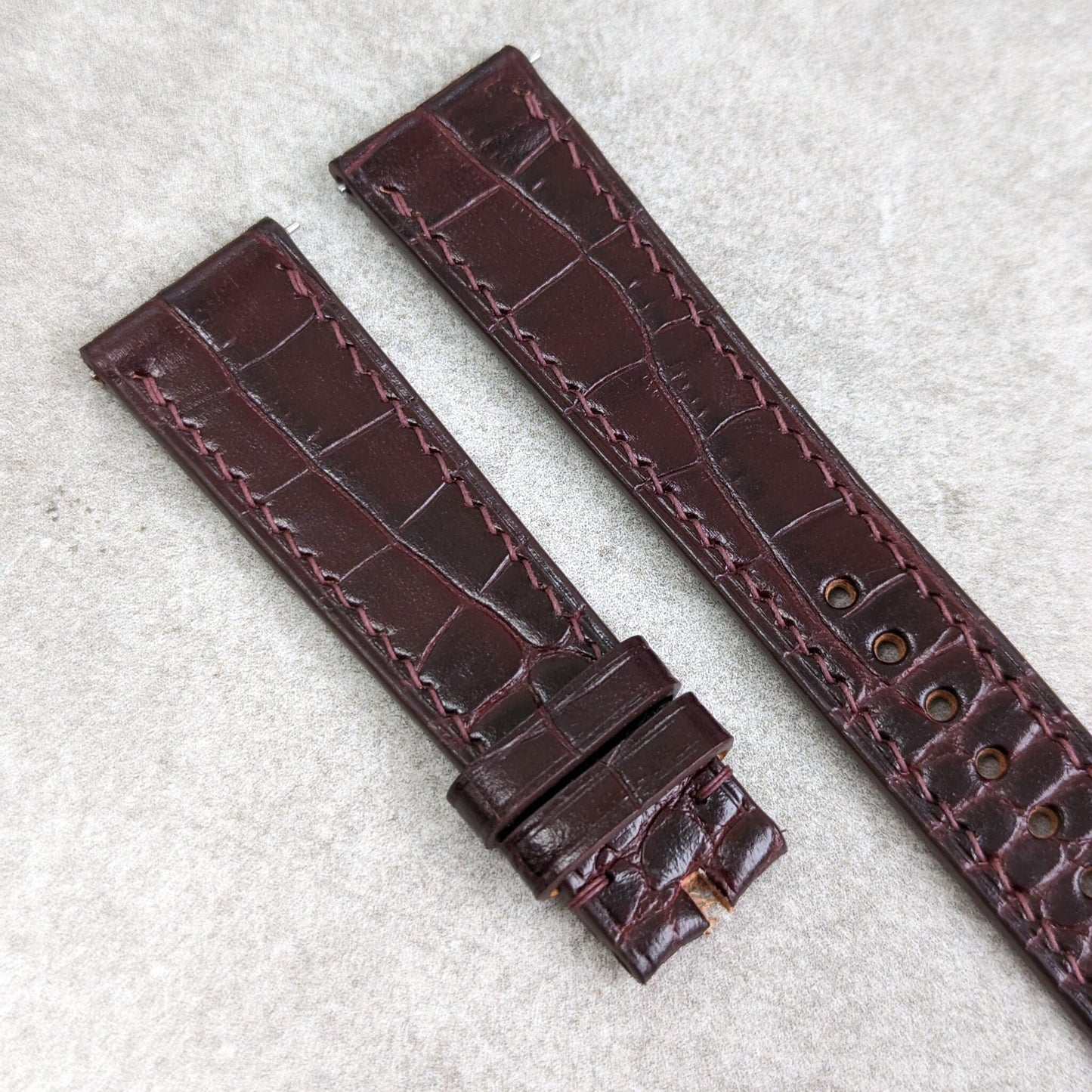 Embossed Crocodile Watch Strap - No padding, Claret