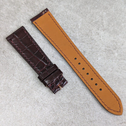 Embossed Crocodile Watch Strap - No padding, Claret