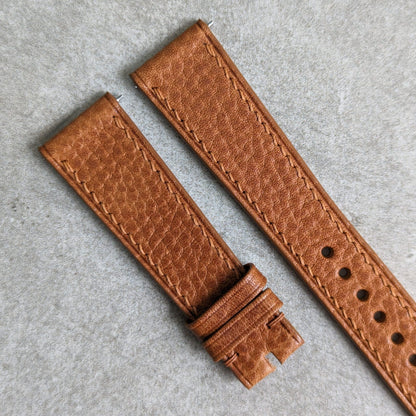 Baseball Pebbled Calfskin Strap - Tan W/Matching Stitch