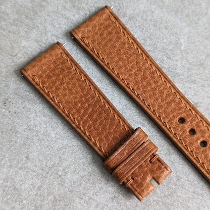 Baseball Pebbled Calfskin Strap - Tan W/Matching Stitch