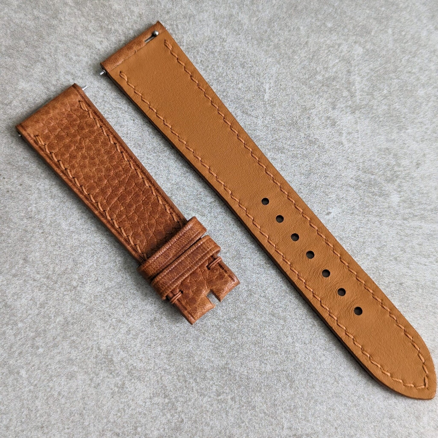 Baseball Pebbled Calfskin Strap - Tan W/Matching Stitch