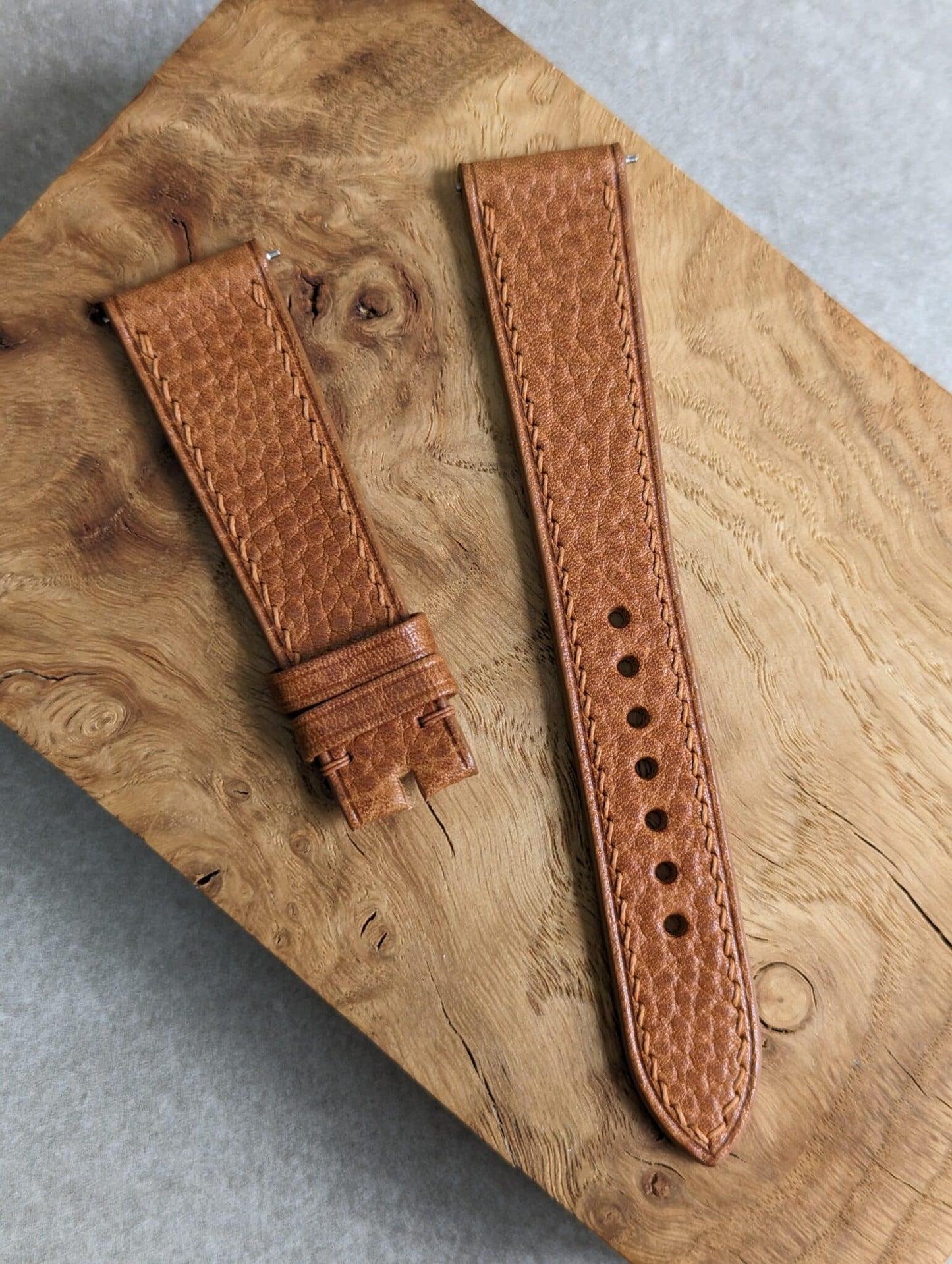 Baseball Pebbled Calfskin Strap - Tan W/Matching Stitch