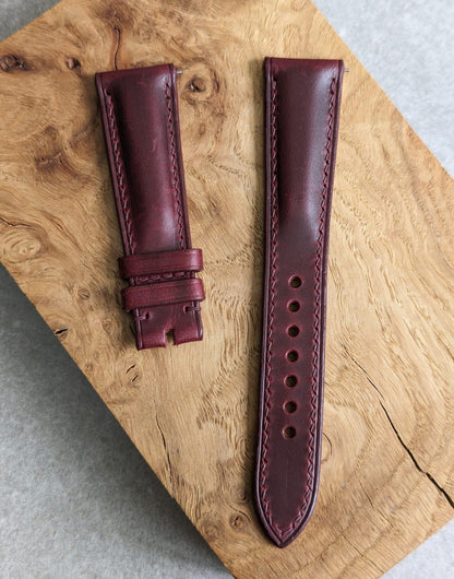 Virginia Chrome Strap Tanned - Burgundy Padded W/Matching Stitch