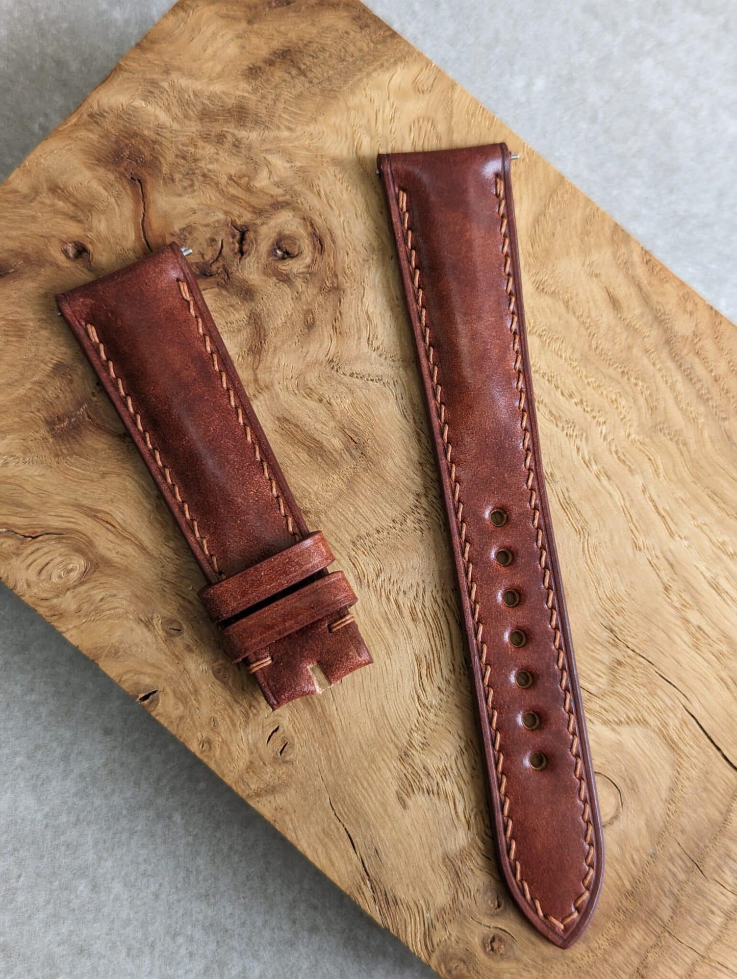 Shell Cordovan Watch Strap - Cognac Padded Marbled Museum