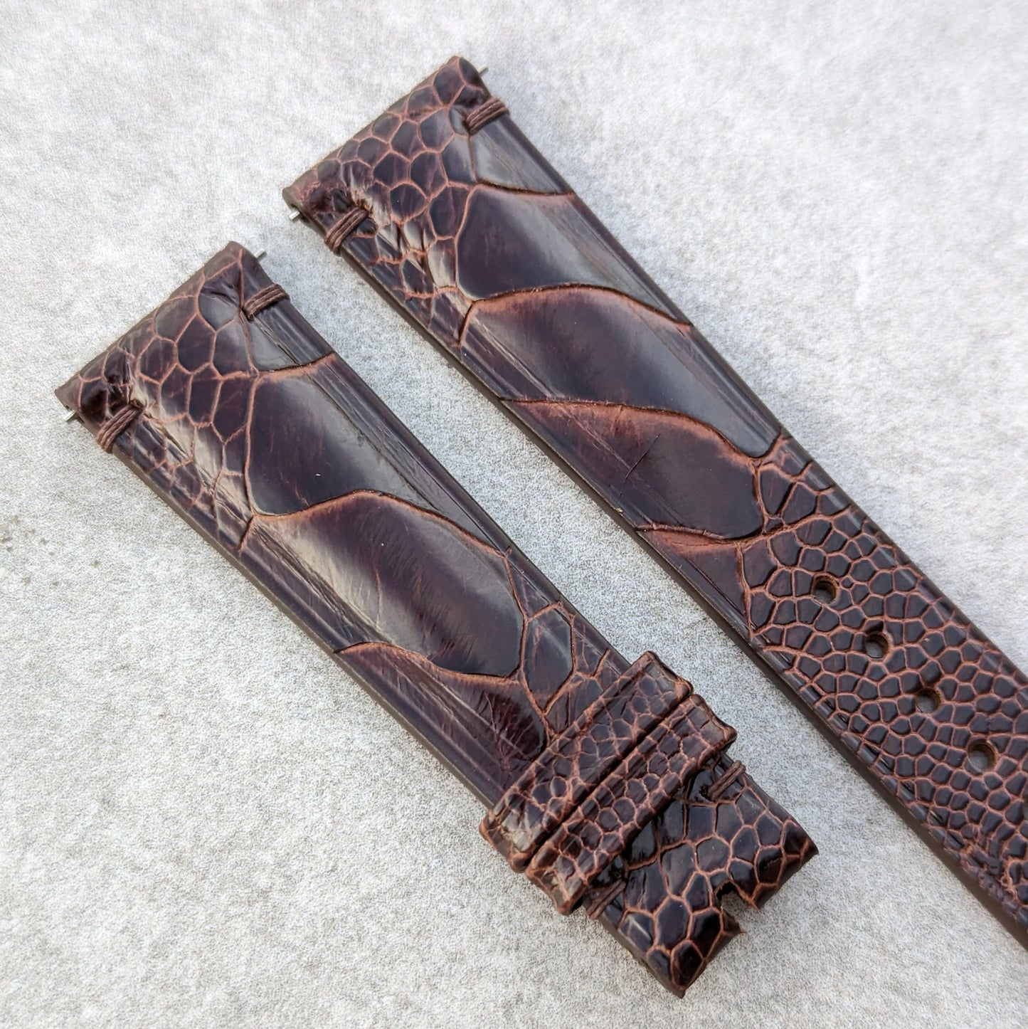 Ostrich Shin Watch Strap - Umber Minimal Stitching