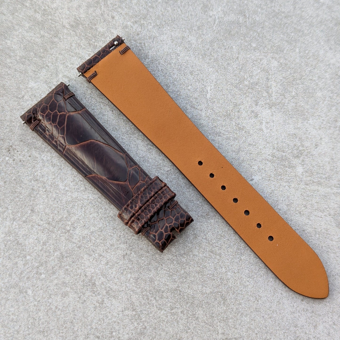 Ostrich Shin Watch Strap - Umber Minimal Stitching