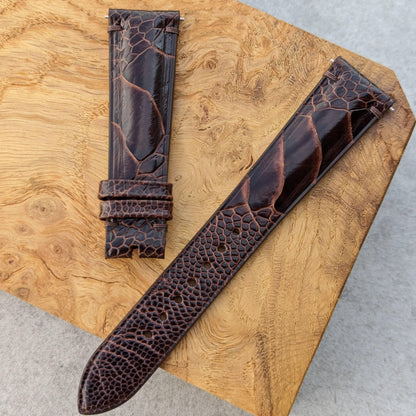 Ostrich Shin Watch Strap - Umber Minimal Stitching