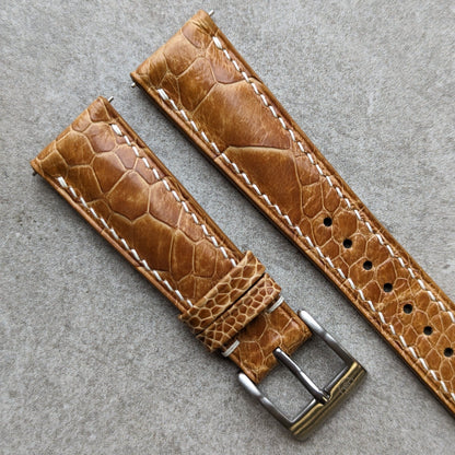 Ostrich Shin Watch Strap - Honey Brown - RTW