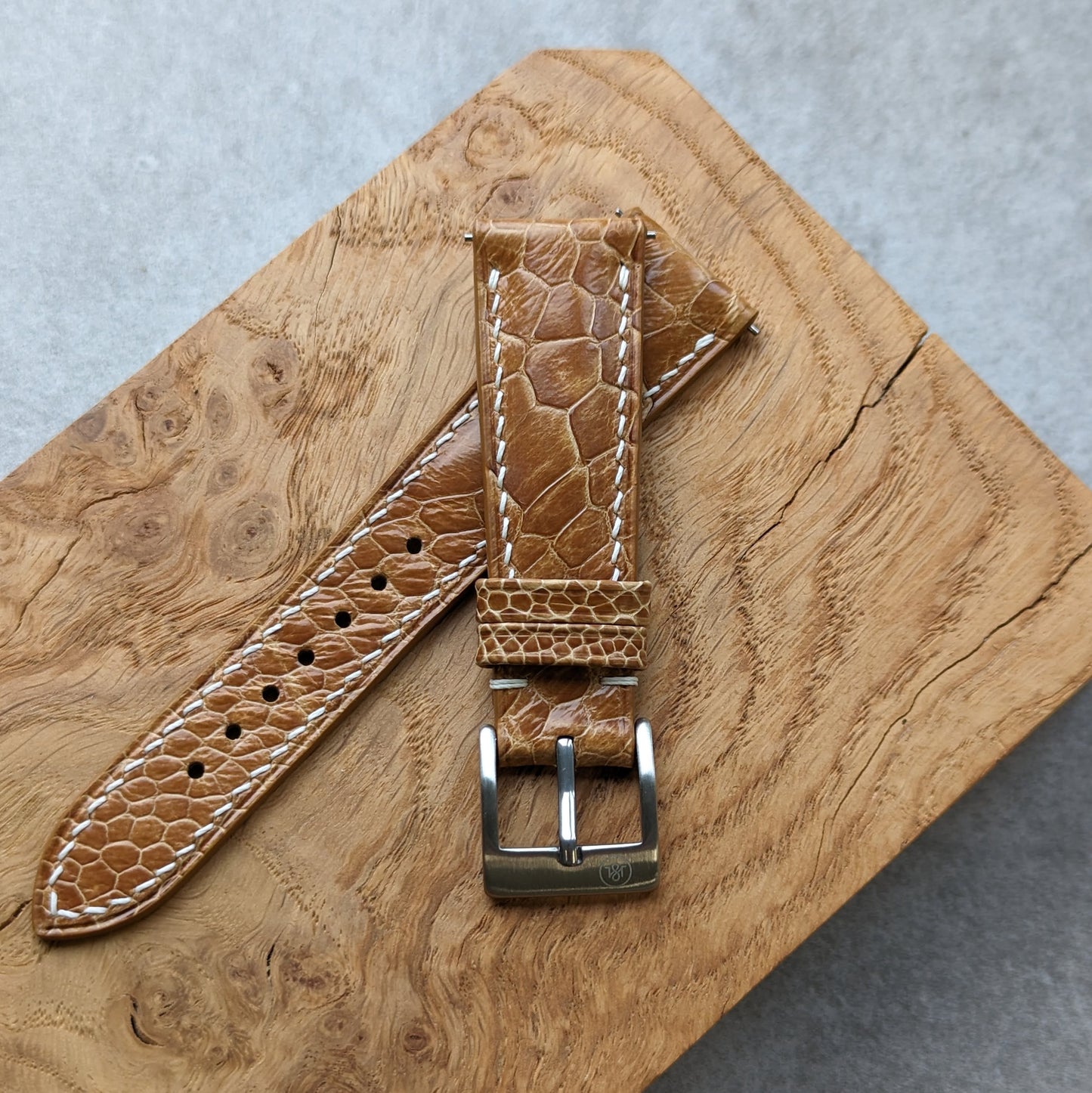 Ostrich Shin Watch Strap - Honey Brown - RTW