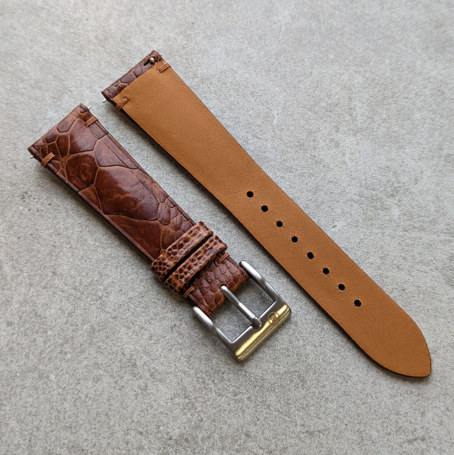 Ostrich Shin Watch Strap Minimal Stitch - Cognac - RTW