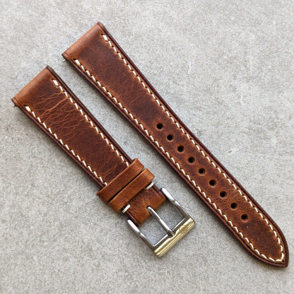 Badalassi Wax Watch Strap W/Cream stitching - Tan Brown - RTW