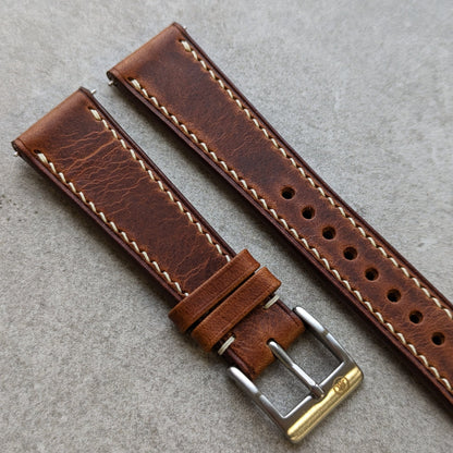 Badalassi Wax Watch Strap W/Cream stitching - Tan Brown - RTW