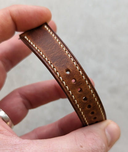 Badalassi Wax Watch Strap W/Cream stitching - Tan Brown - RTW