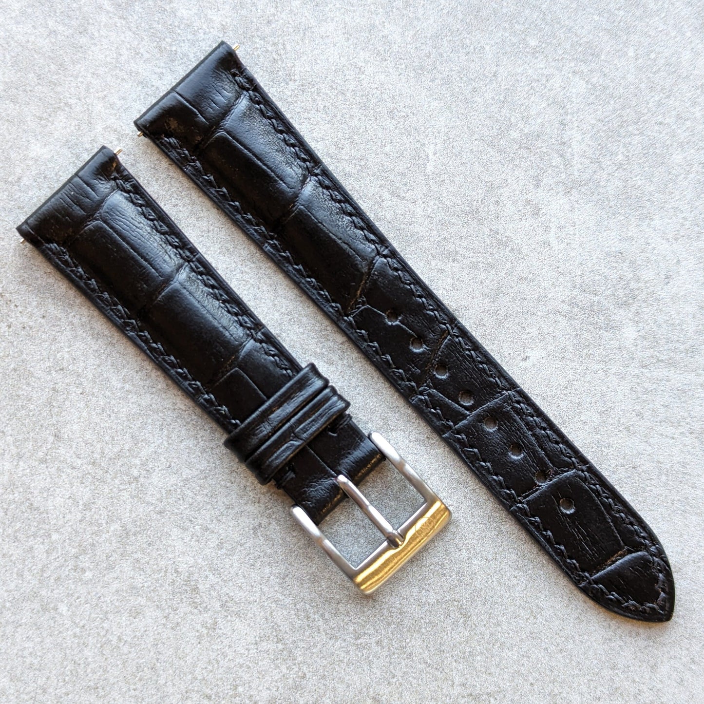 Embossed Crocodile Watch Strap - Black - RTW