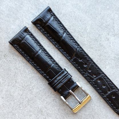 Embossed Crocodile Watch Strap - Black - RTW