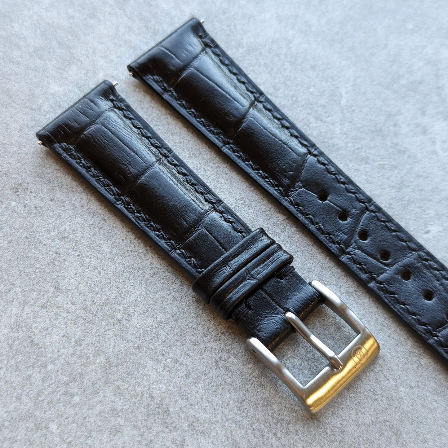 Embossed Crocodile Watch Strap - Black - RTW