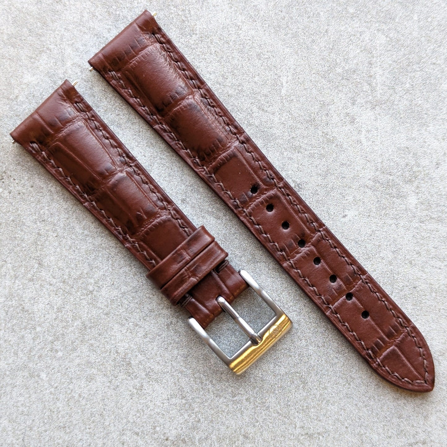 Embossed Crocodile Watch Strap - Brown - RTW