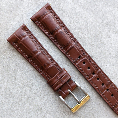 Embossed Crocodile Watch Strap - Brown - RTW