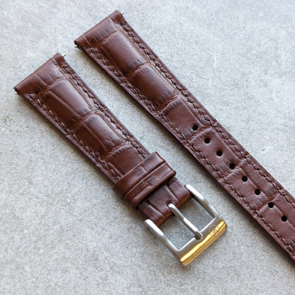 Embossed Crocodile Watch Strap - Brown - RTW