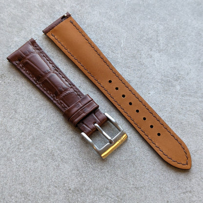 Embossed Crocodile Watch Strap - Brown - RTW