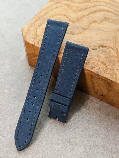 Nubuck Leather Watch Strap - Denim Blue