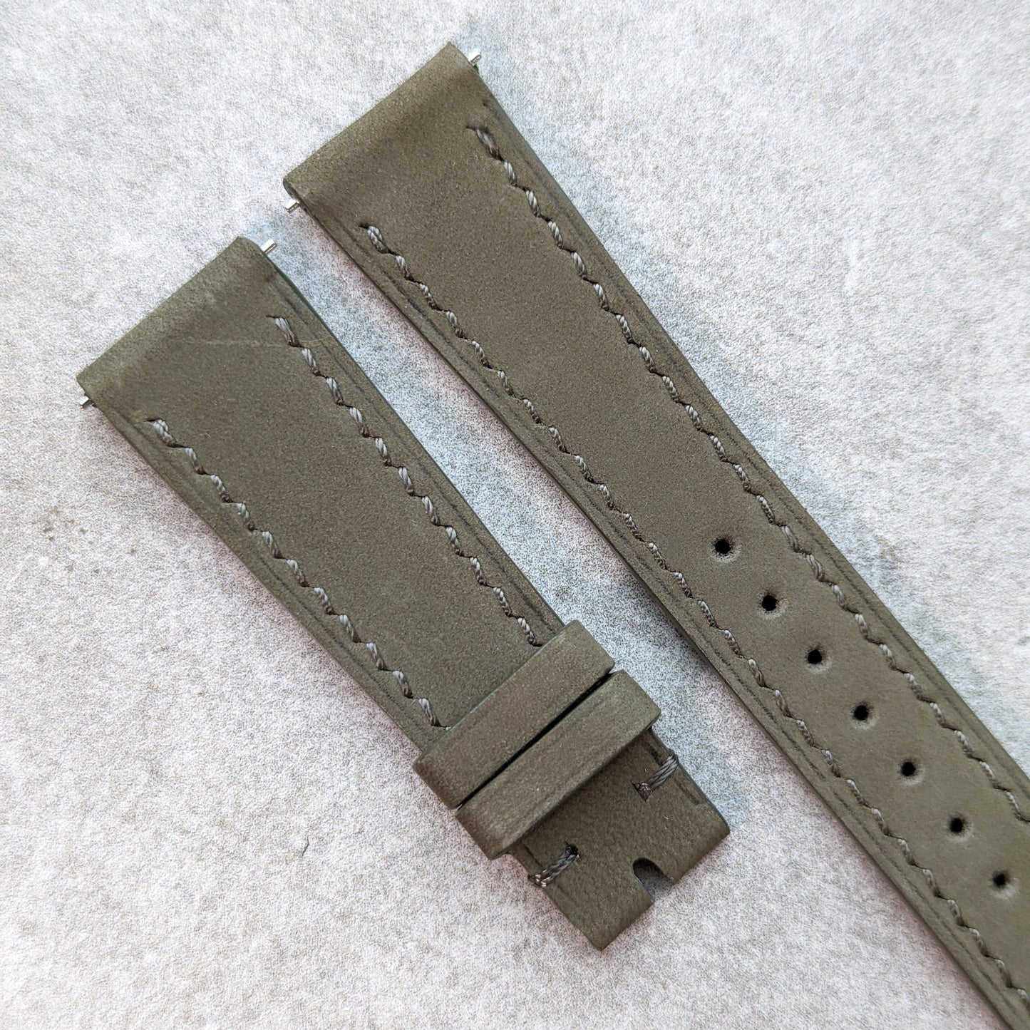 Nubuck Leather Watch Strap - Olive Green