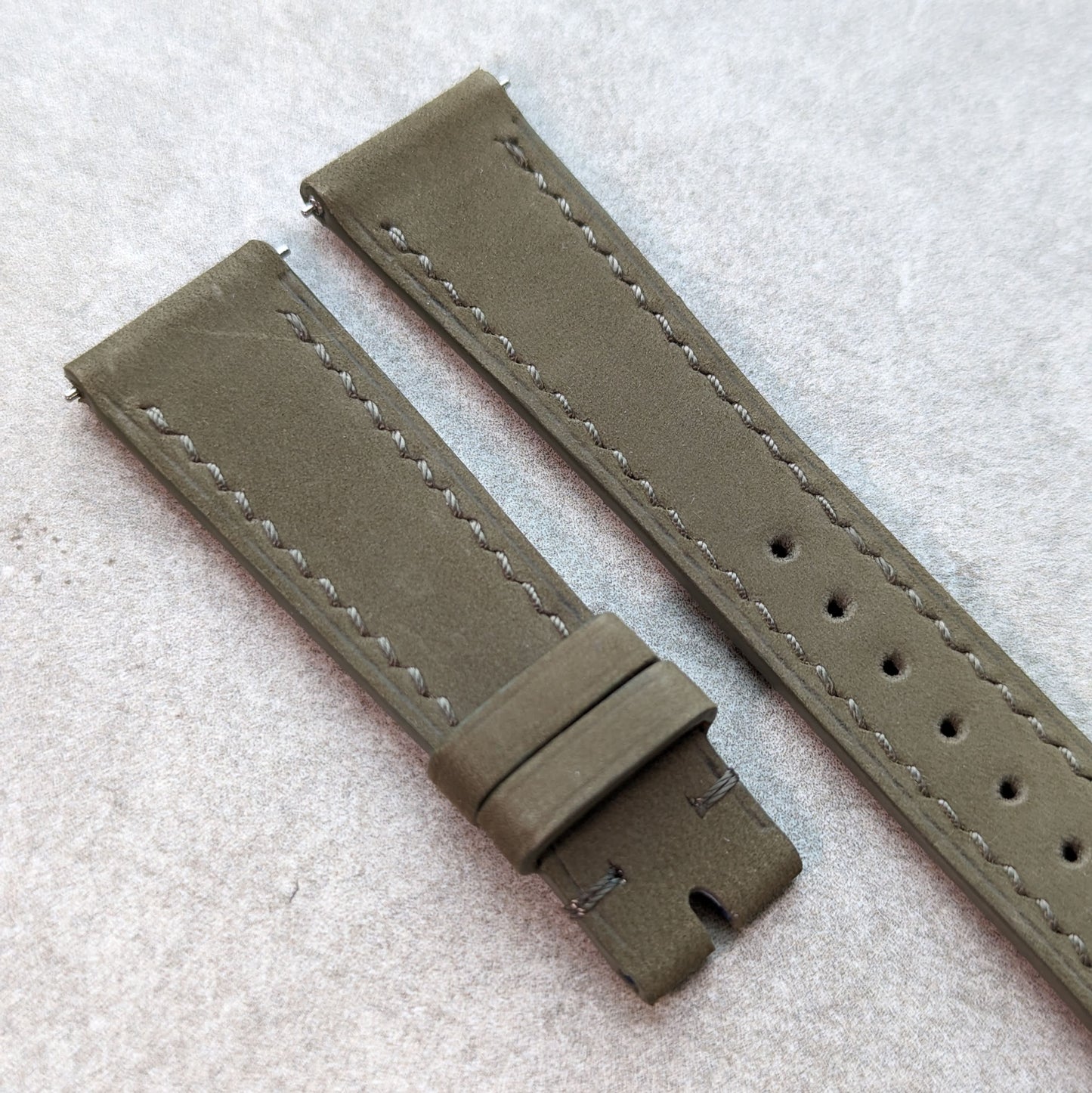 Nubuck Leather Watch Strap - Olive Green