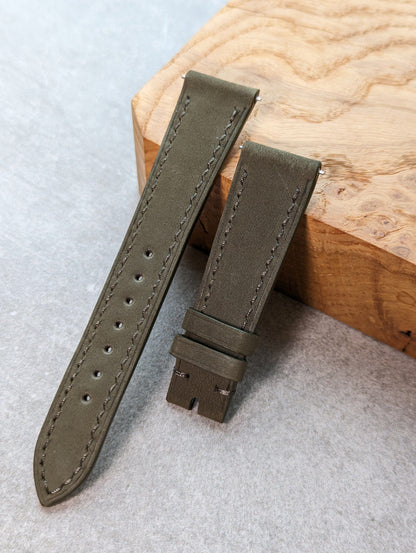 Nubuck Leather Watch Strap - Olive Green