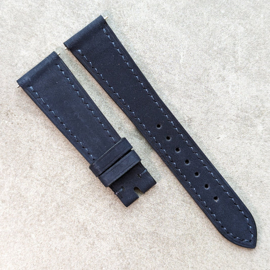 Nubuck Leather Watch Strap - Navy Blue