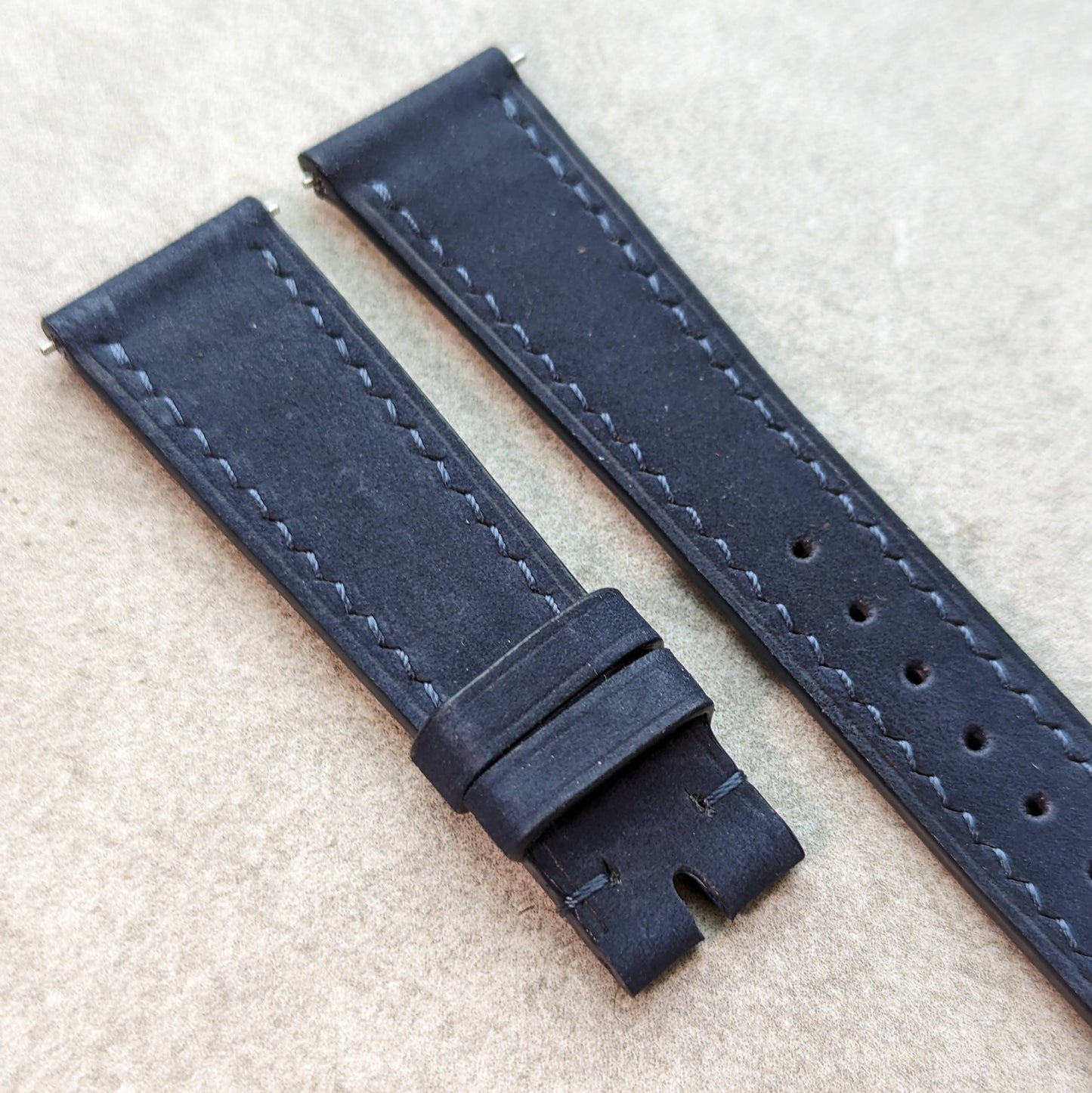 Nubuck Leather Watch Strap - Navy Blue