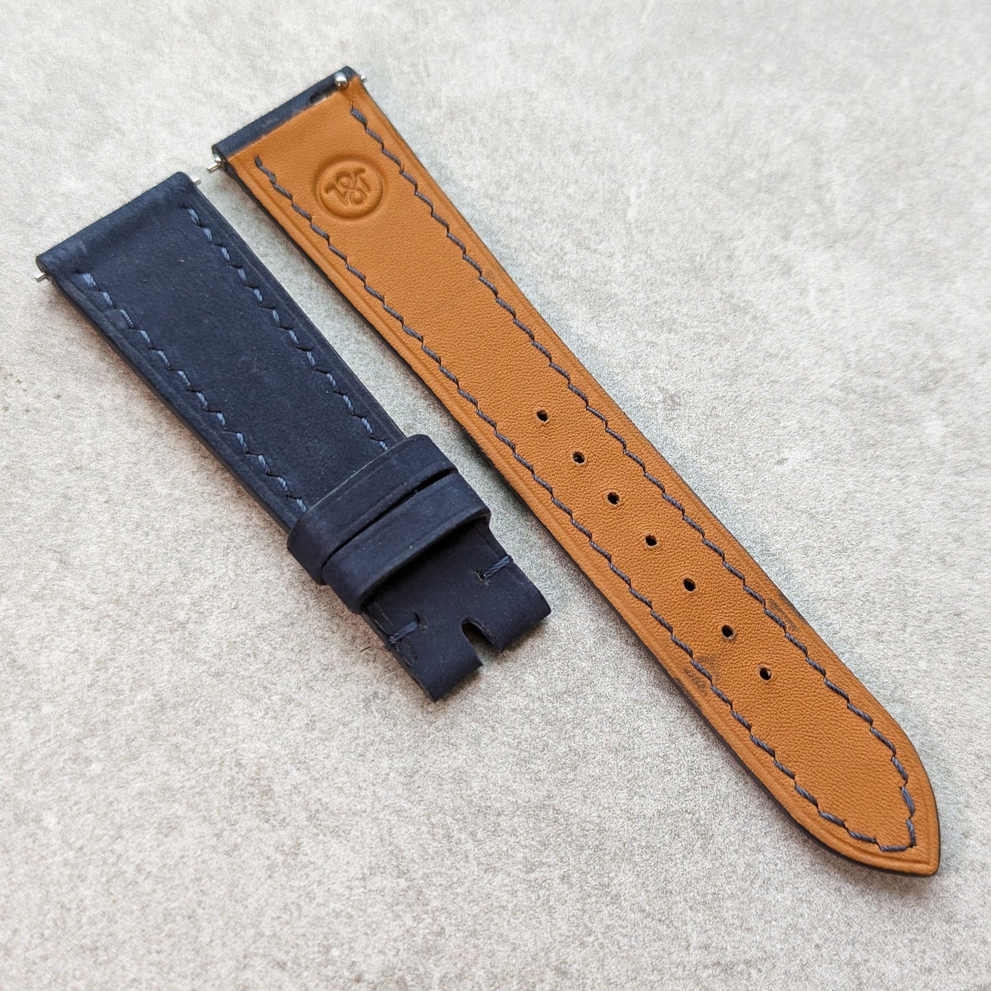 Nubuck Leather Watch Strap - Navy Blue