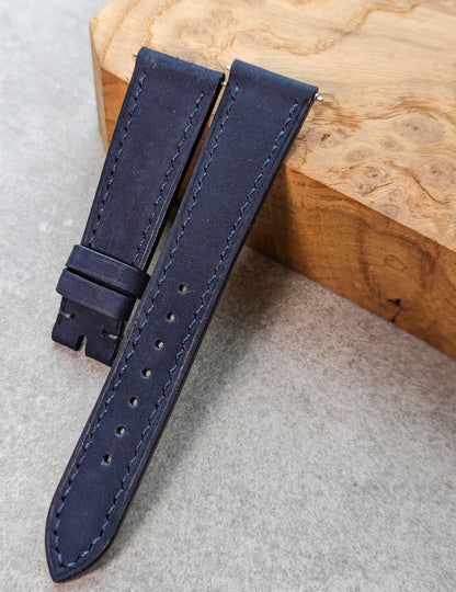 Nubuck Leather Watch Strap - Navy Blue