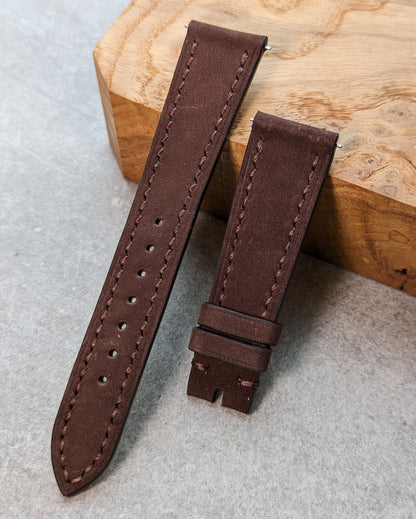 Nubuck Leather Watch Strap - Chocolate Brown