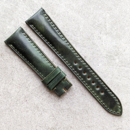 Shell Cordovan Watch Strap - Green Padded Marbled Museum