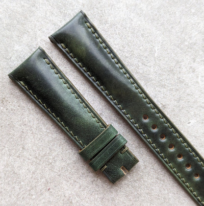 Shell Cordovan Watch Strap - Green Padded Marbled Museum