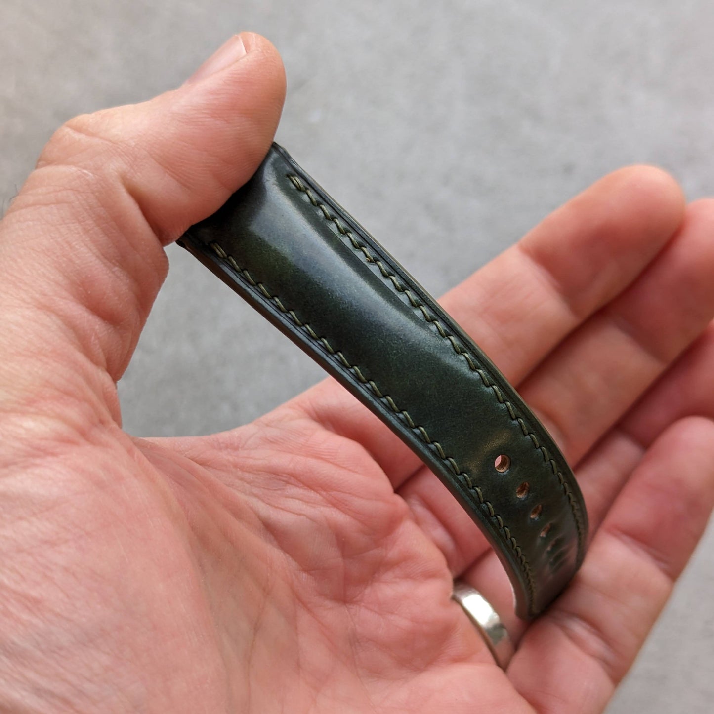 Shell Cordovan Watch Strap - Green Padded Marbled Museum