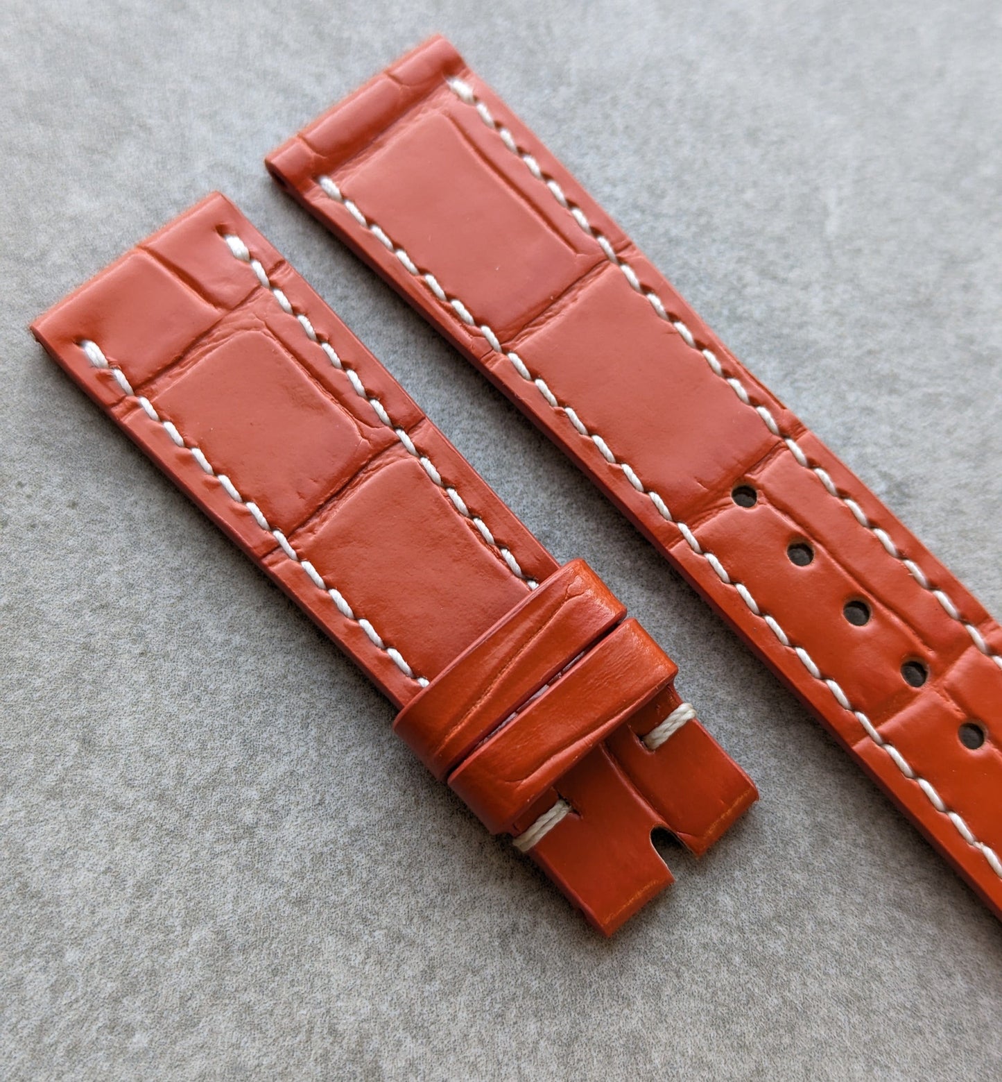 Embossed Crocodile Watch Strap - Orange