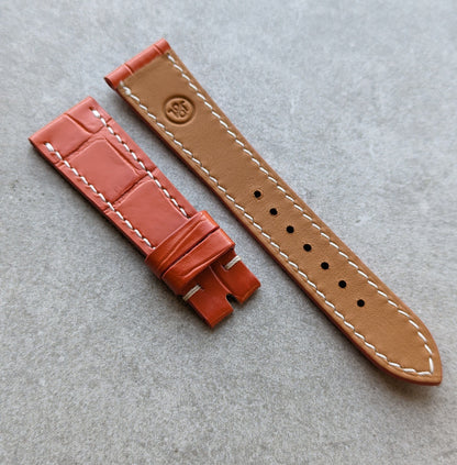 Embossed Crocodile Watch Strap - Orange