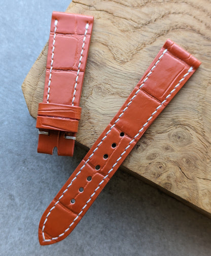 Embossed Crocodile Watch Strap - Orange