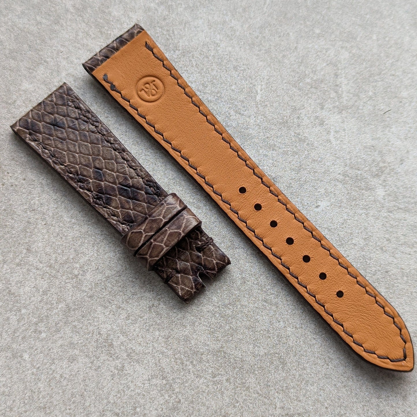 Embossed Python Watch Strap - Brown