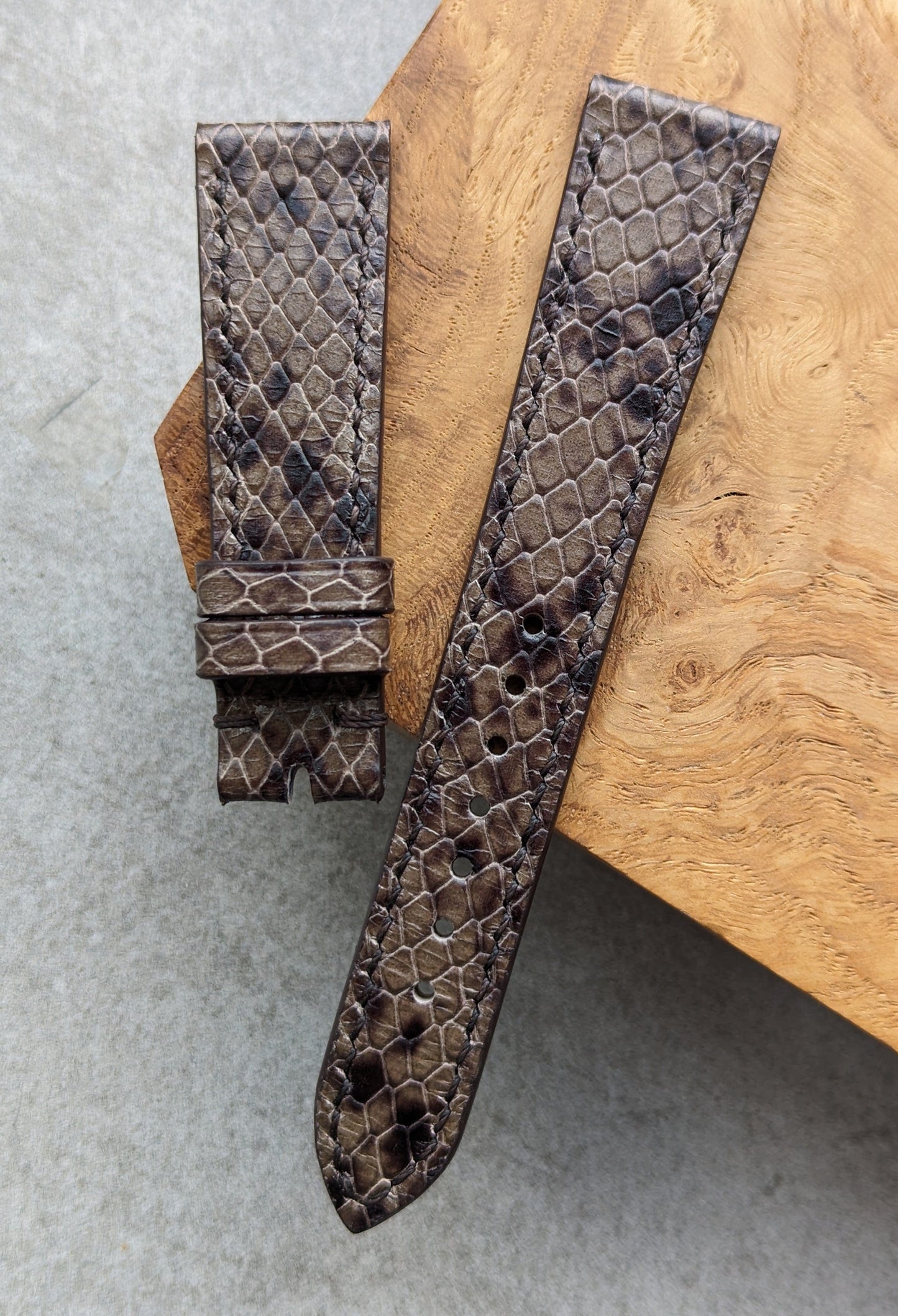 Embossed Python Watch Strap - Brown