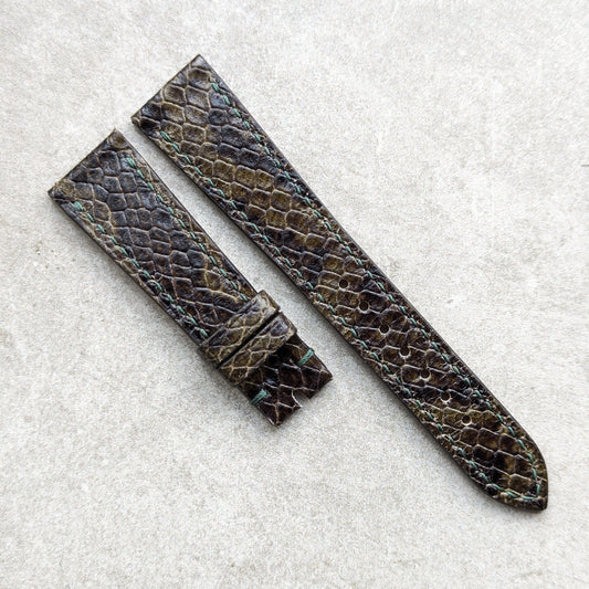 Embossed Python Watch Strap - Olive