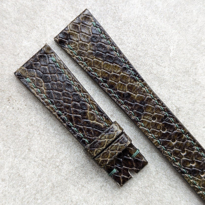 Embossed Python Watch Strap - Olive