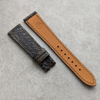 Embossed Python Watch Strap - Olive