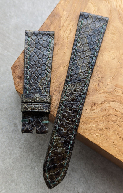 Embossed Python Watch Strap - Olive