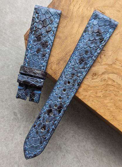 Embossed Python Watch Strap - Sky Blue