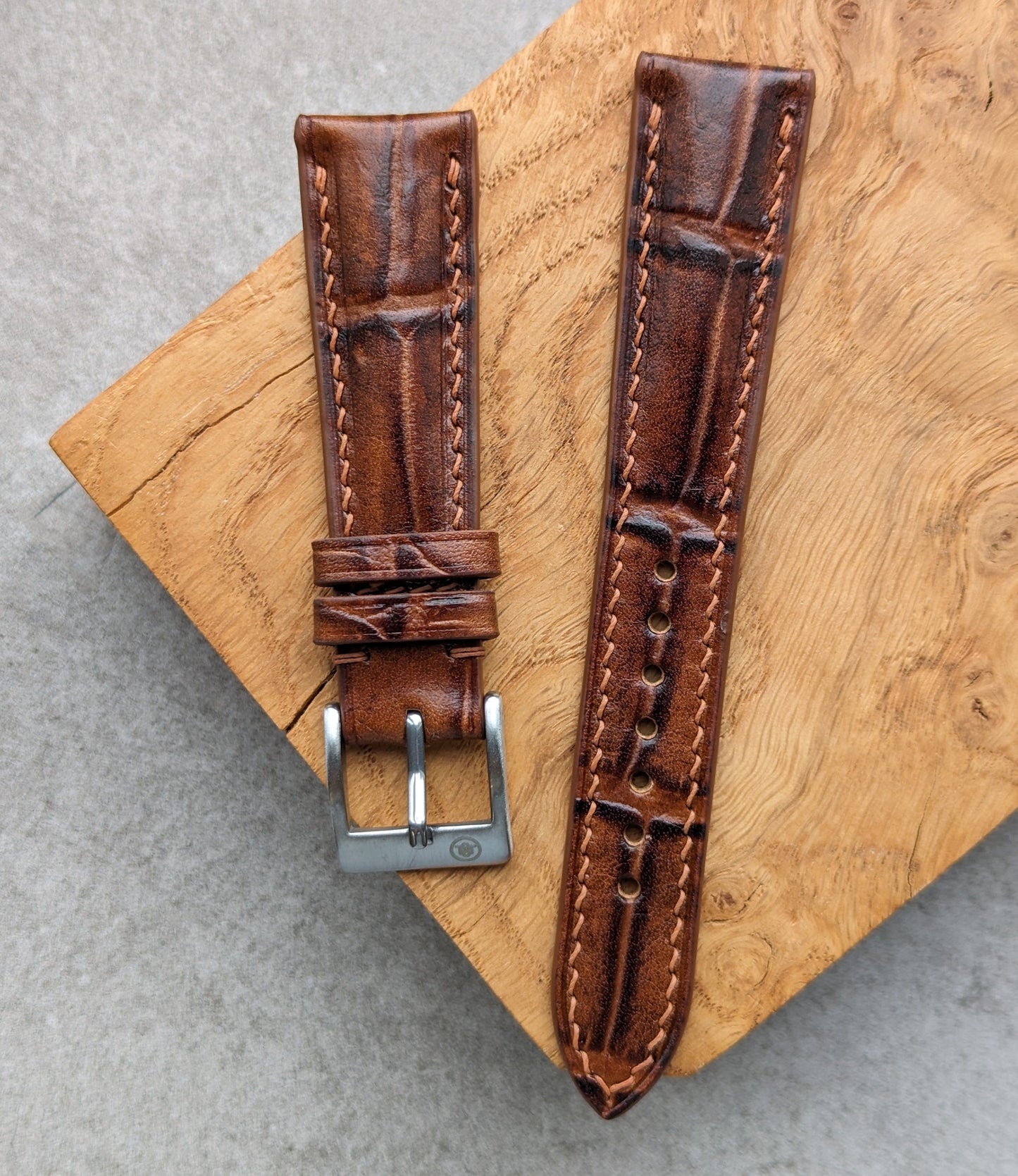 Embossed Crocodile Watch Strap - Tan Brown