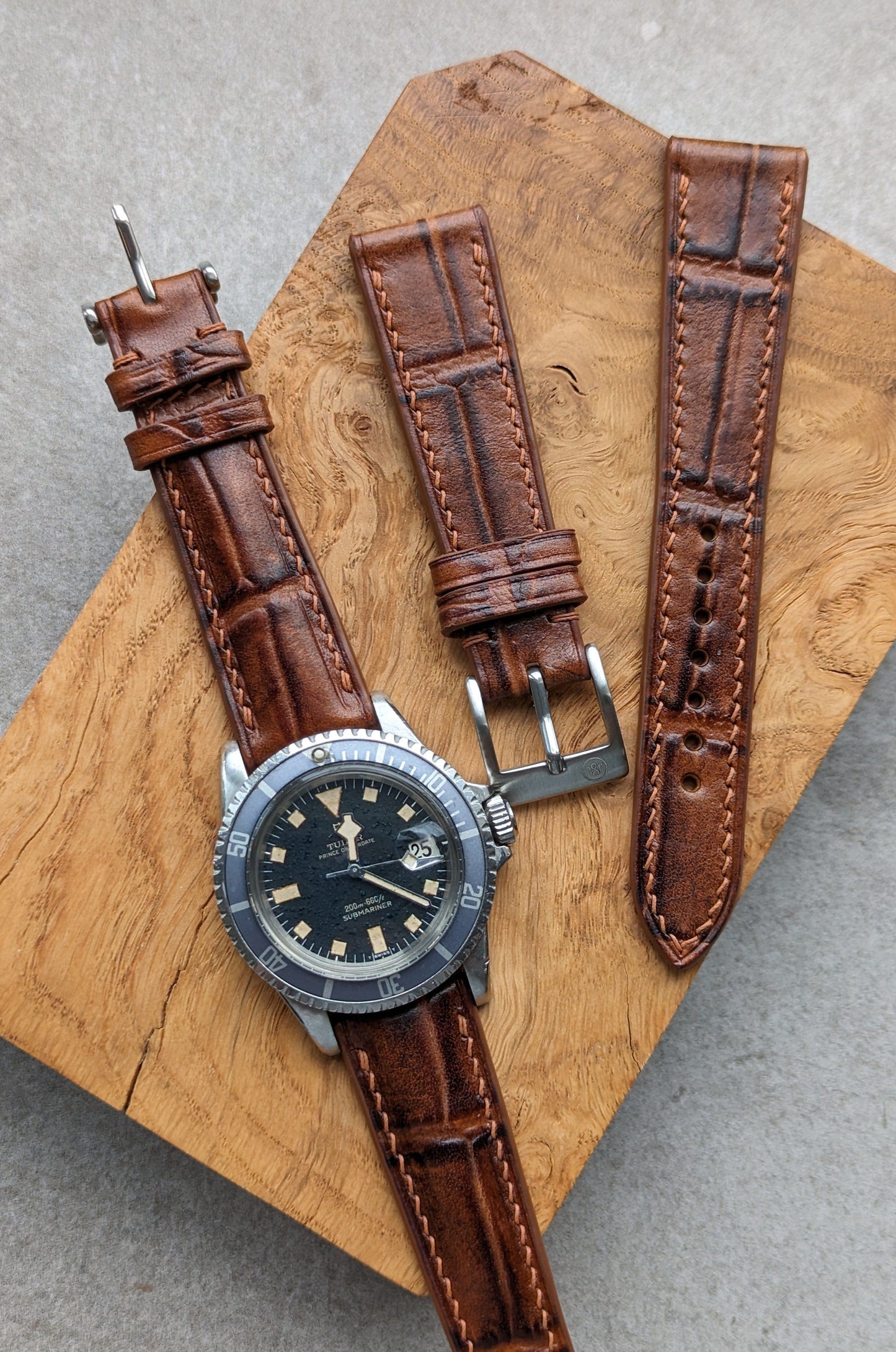 Embossed Crocodile Watch Strap - Tan Brown