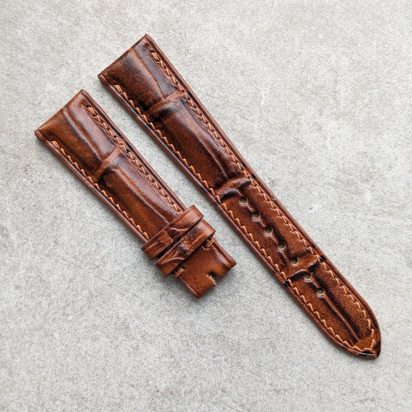 Embossed Crocodile Watch Strap - Tan Brown